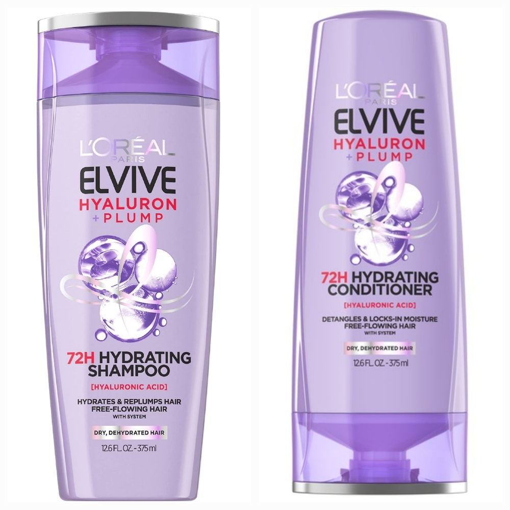 L'Oreal Paris Elvive Hyaluron Plump Hydrating Conditioner And Shampoo 12.6 OZ x2